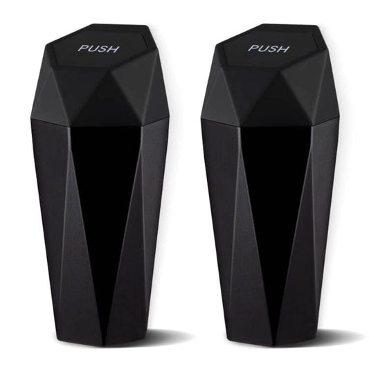 JUSTTOP Car Trash Can with Lid, Diamond Design Small Automatic Portable Trash Can, Easy to Clean, Used in Car Home Office Interior Accessories, 2PCS (Black)