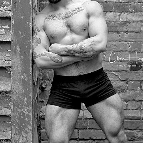 JEEING GEAR Men's Bodybuilding Gym Workout Fitness Shorts 3" Inseam inch Cotton Without Pocket Blue Gray 2pcs M