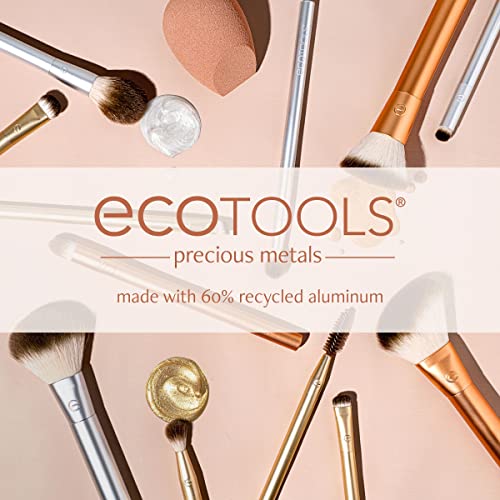 EcoTools Precious Metals Cheek & Eye Highlight Makeup Brush Kit, for Eyeshadow, Blush, & Powder Products, Eco Friendly, Cruelty Free Face Brushes, Recycled Aluminum, Chrome, 4 Piece Set