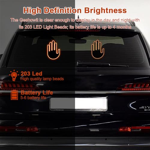 Car Finger Light with Remote Control, Funny LED Gesture Hand Lighting with 3 Modes, Window Sign Light Warning Reminder for Women and Men, Cool Car Gadgets Truck Accessories