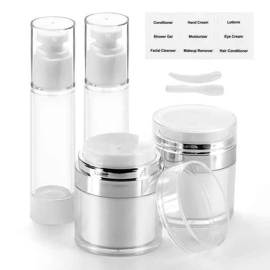 Bubimon 7 Pack Airless Pump Jars, 1.7oz/50ml Cosmetic Containers, Leak Proof Refillable, Cream Jar, Vacuum Bottle for Cream Lotion, Toiletries, Shampoo, Body Wash