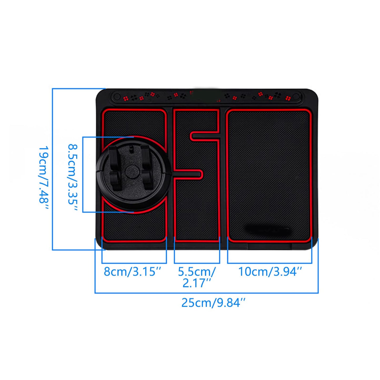 Non-Slip Phone Pad for 4-in-1 Car, 2023 New Cool Glow in The Dark Car Dashboard Phone Mat with Temporary Car Parking Card Number Plate and Aromatherapy, Anti-Shake Pad Universal Phone Holder (Red)