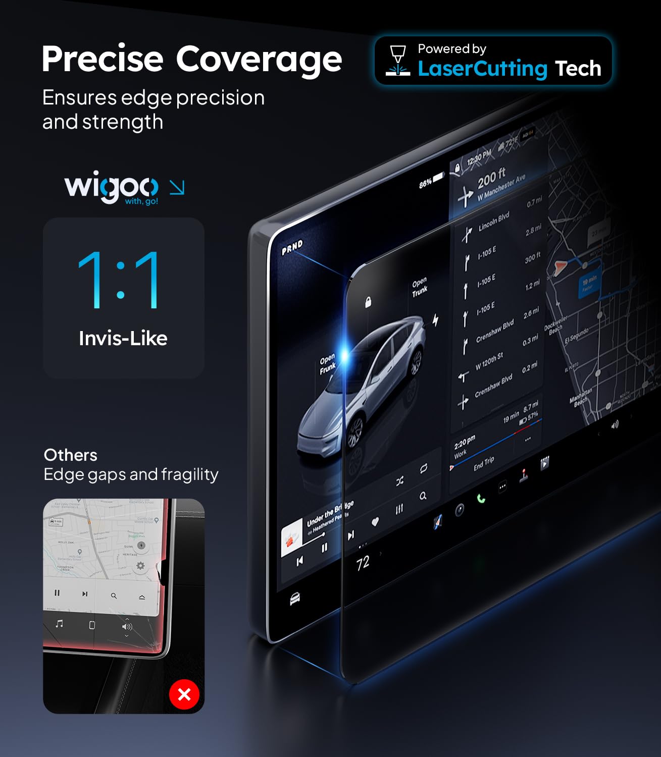 Wigoo Tesla New Model Y Juniper & Model 3 Screen Protector Matte [No Glare & Fingerprint] Model 3 (2024~2025)/New Model Y Juniper Accessories, Tempered Glass Protector Front/Rear Screen [2-Pack]