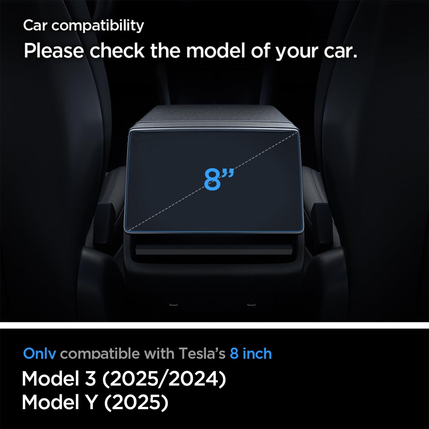Spigen Tempered Glass Screen Protector [GlasTR Slim] designed for Tesla Model 3 (2024/2025), New Model Y Juniper (2025/2026) 8" Rear Touchscreen - Matte/Anti Finger Print