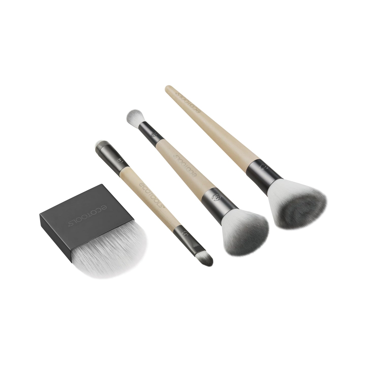 EcoTools Love Your Skin Makeup Brush Kit, with Flat Applicator, Under Eye Roller, Contact Sweep, Swirled Powder, Buffing Foundation, and Final Touch Concealer, 4 Brushes with 6 Brush Heads