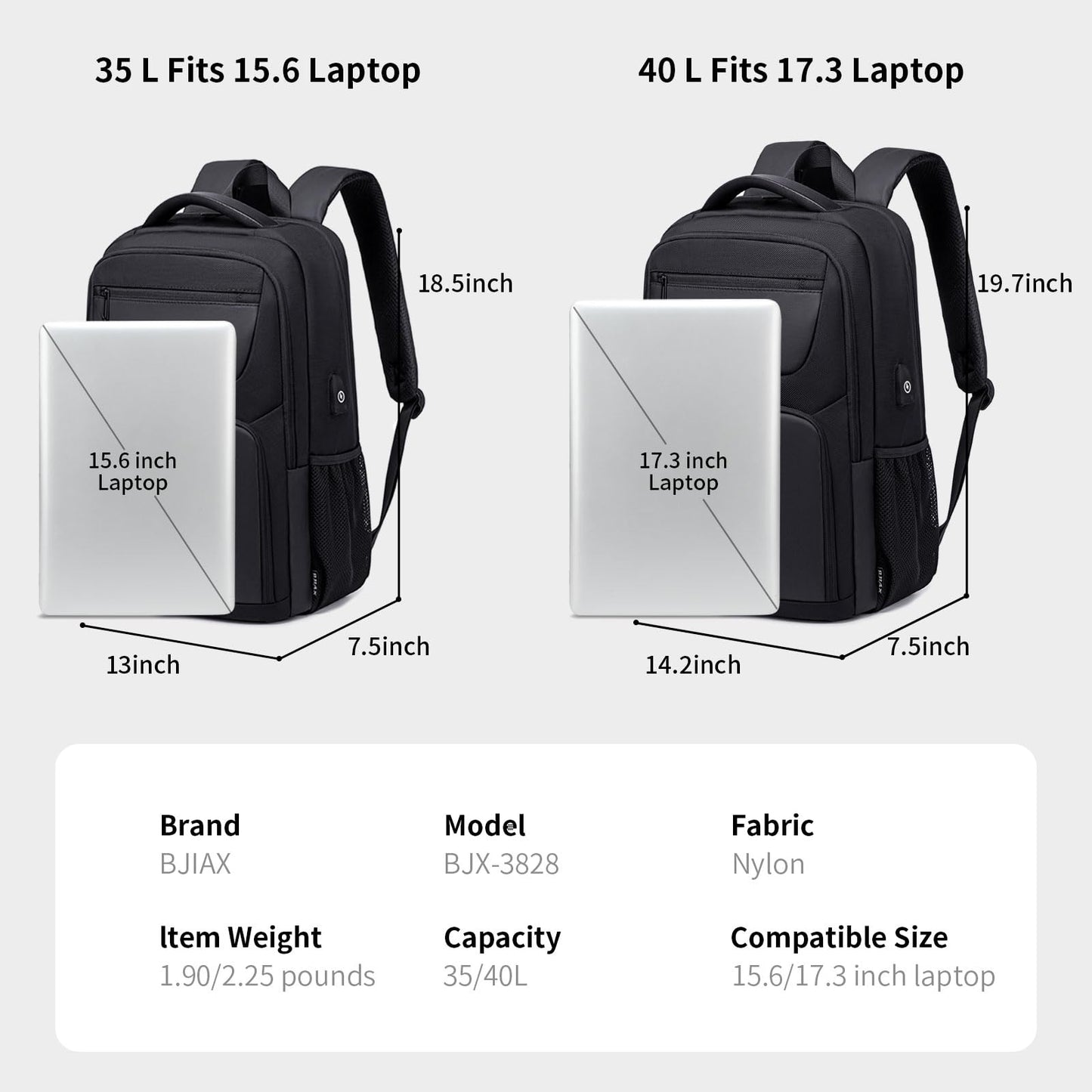 BJIAX 40L Travel Laptop Backpack for Men, High Tech Business Backpack with USB Charging Port and Ergonomic Design, Water Repellent Work College Computer Backpack Fits 17.3 Inch Tablet, Notebook