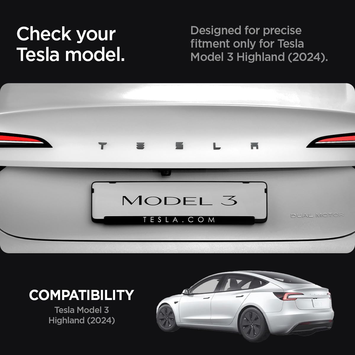 Spigen Rear Emblem Logo Full Cover Sticker Designed for Tesla Model 3 2025/2024 Refresh (Highland) - Black