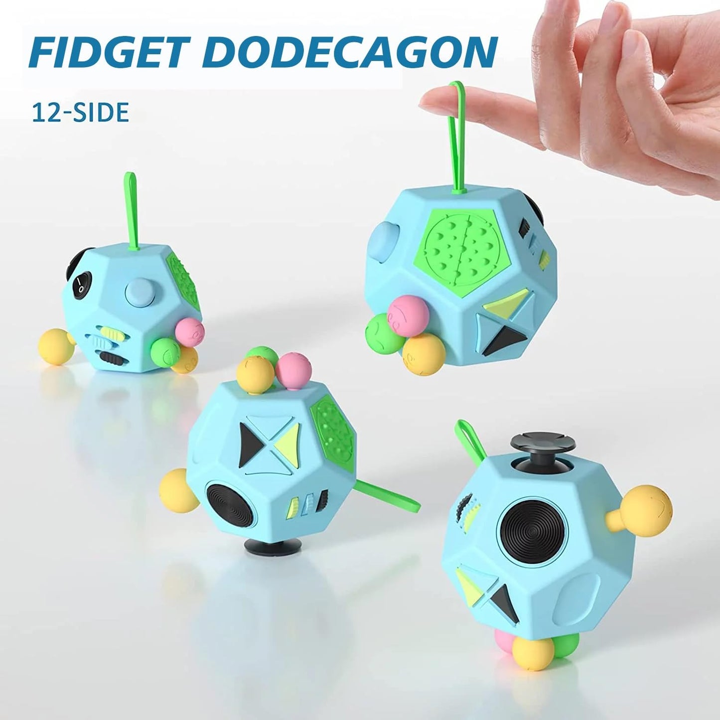 Fidget Dodecagon –12-Side Fidget Toys Cube Relieves Stress and Anxiety Anti Depression Cube for Children and Adults Easter Basket Stuffers Gift Idea (B3 Blue Sky)