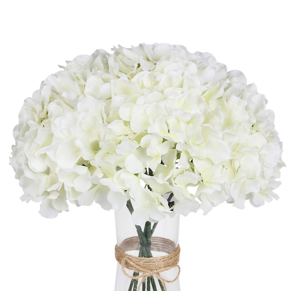 Exoment Silk Hydrangea Heads with Stems,Ivory White Artificial Flower Heads DIY Wedding Centerpiece Home Party Baby Shower Decor (10, Ivory White)