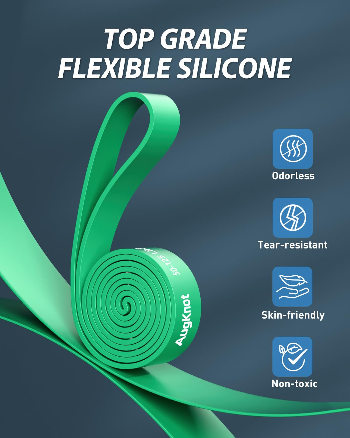 AugKnot Resistance Bands for Working Out: 5-Levels Exercise Bands Set - Pull Up Assistance Elastic Silicone - Physical Therapy/Stretching/Training - Home Gym for Women&Men