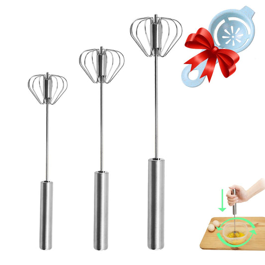 Semi-automatic Whisk, Stainless Steel Egg Beater, Hand Push Rotary Whisks Mixer Stirrer for Making Cream, Whisking, Beating and Stirring (Silver)