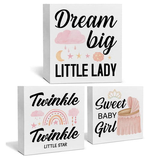 Girl Nursery Decor for Home Farmhouse Baby Girl Nursery Tiered Tray Decor 3 Pcs Decorative Wood Box Signs Table Desk Shelf Decoration