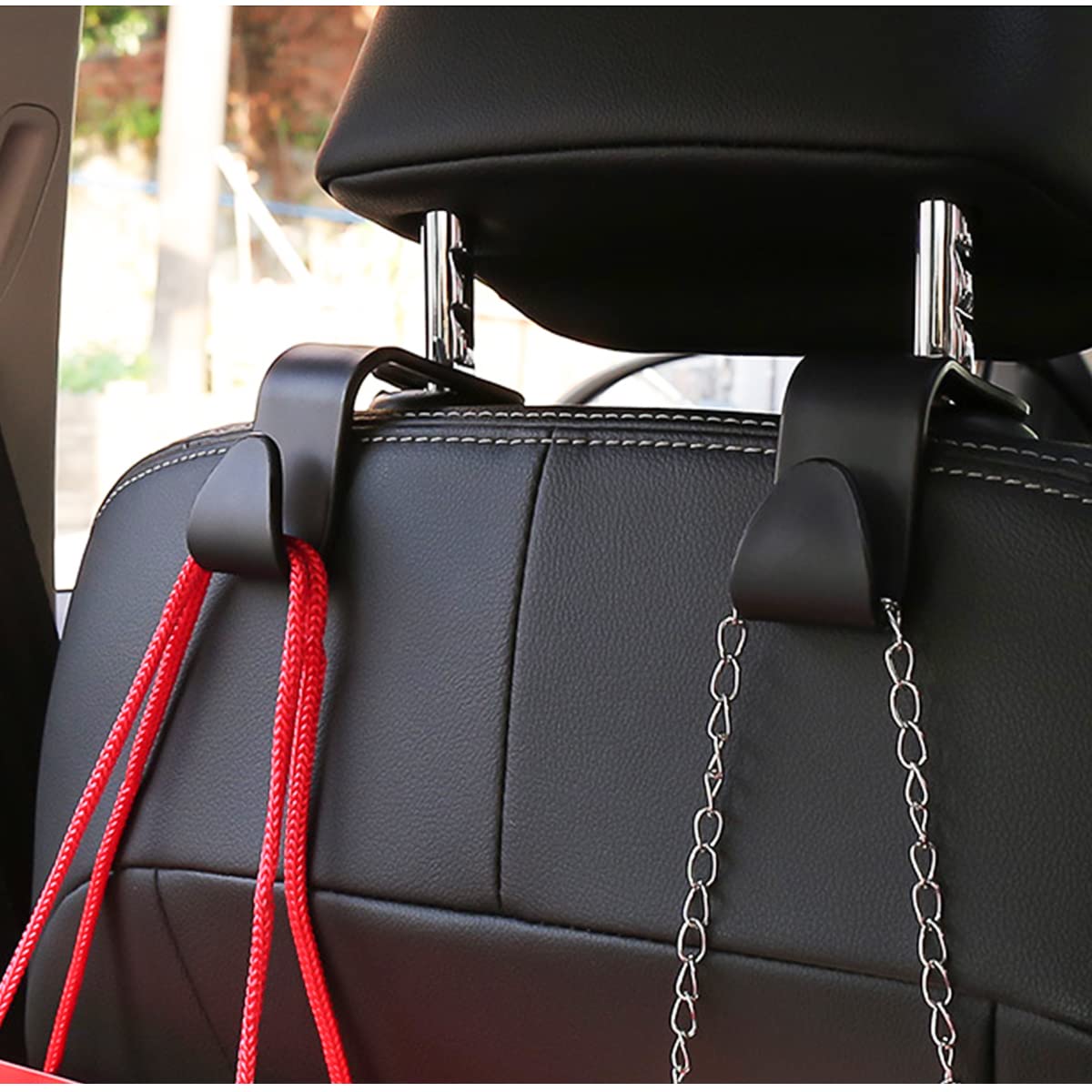 Car Back Seat Headrest Hooks, 4 Pack Black Stylish Back Seat Hanger for Car Handbag Clothes Coats Grocery Bags, Car Interior Accessories (Black2)