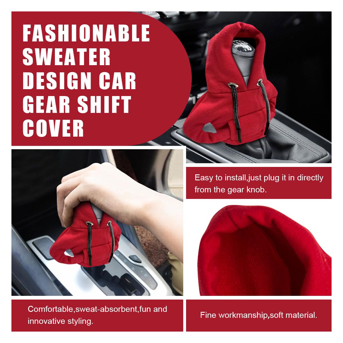 JOYCOURT Car Gear Shift Hoodie, Fashionable Gear Shift Knob Cover, Mini Hoodie for Auto Shifter, Auto Interior Cute Gadgets, Universal Car Decoration Accessories