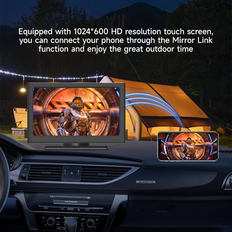 Portable Apple Carplay Screen for Car, 7" HD Car Stereo Touch Screen with Android Auto& Carplay, Rear Camera, Voice Control, Mirror Link, Bluetooth, Navigation, AUX - Fits All Vehicles