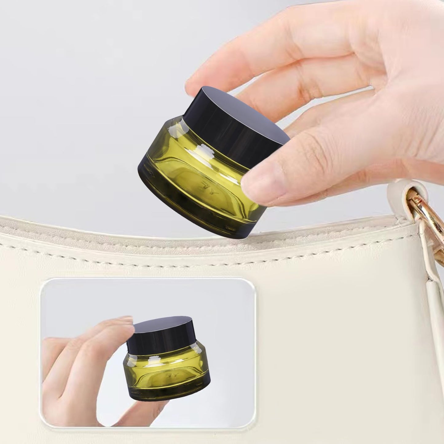 1.7 oz Glass Cosmetic Jars With Lids, 3 Pack Small Containers, 50 ml Green Empty Makeup Jars for Sample, Cream, Lotion