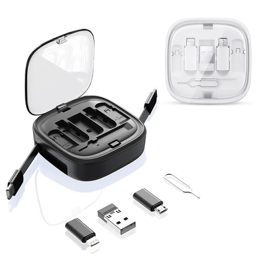Retractable USB C Cable, Fast Charging Cord Type C 60W 3ft, 6 in 1 Charging Cord Organizer Travel Case, USB C to USB Adapter, SIM Card Removal Tool, College Essentials (2 Pack in Black & White)