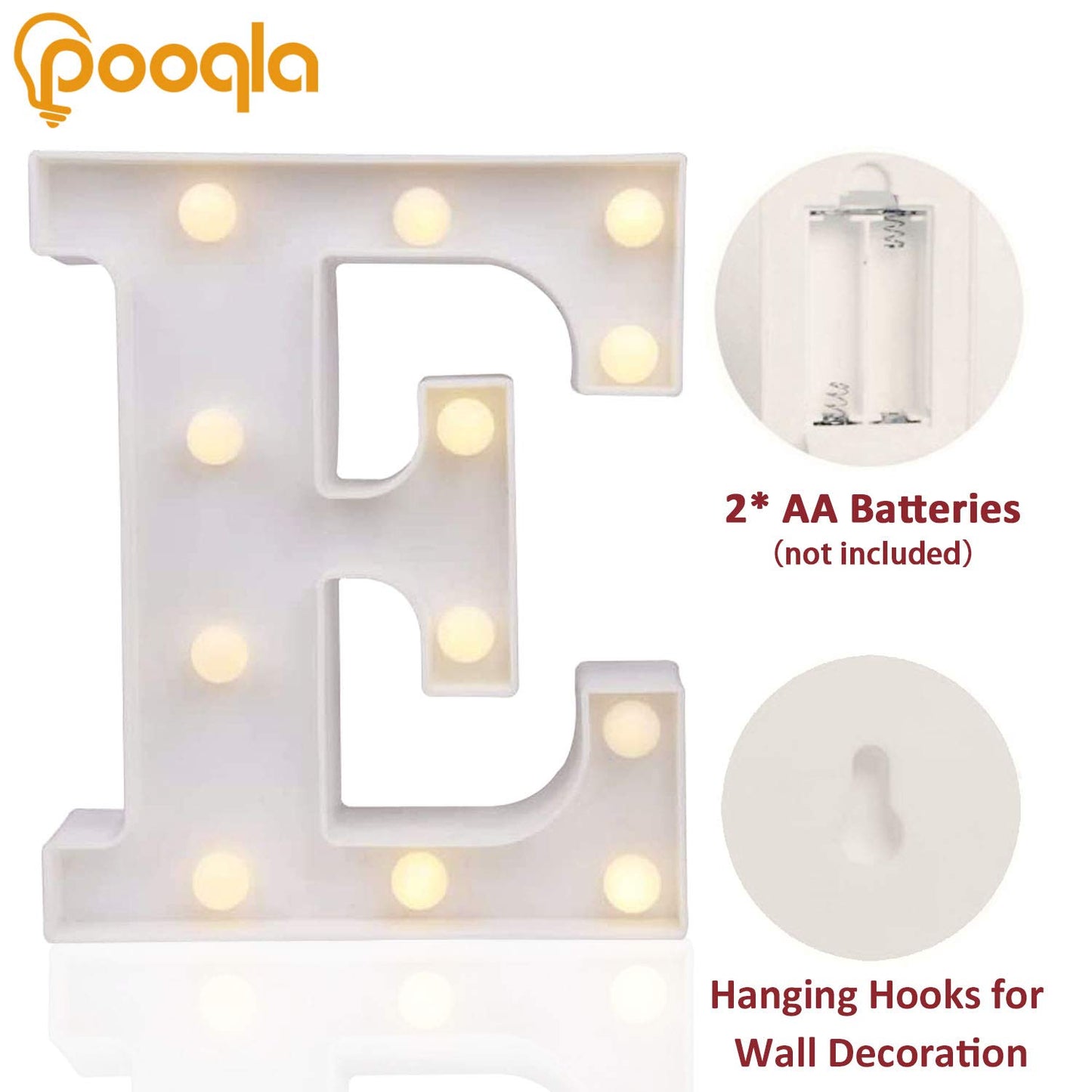 Pooqla LED Marquee Letter Lights Sign, Light Up Alphabet Letter for Home Party Wedding Decoration E