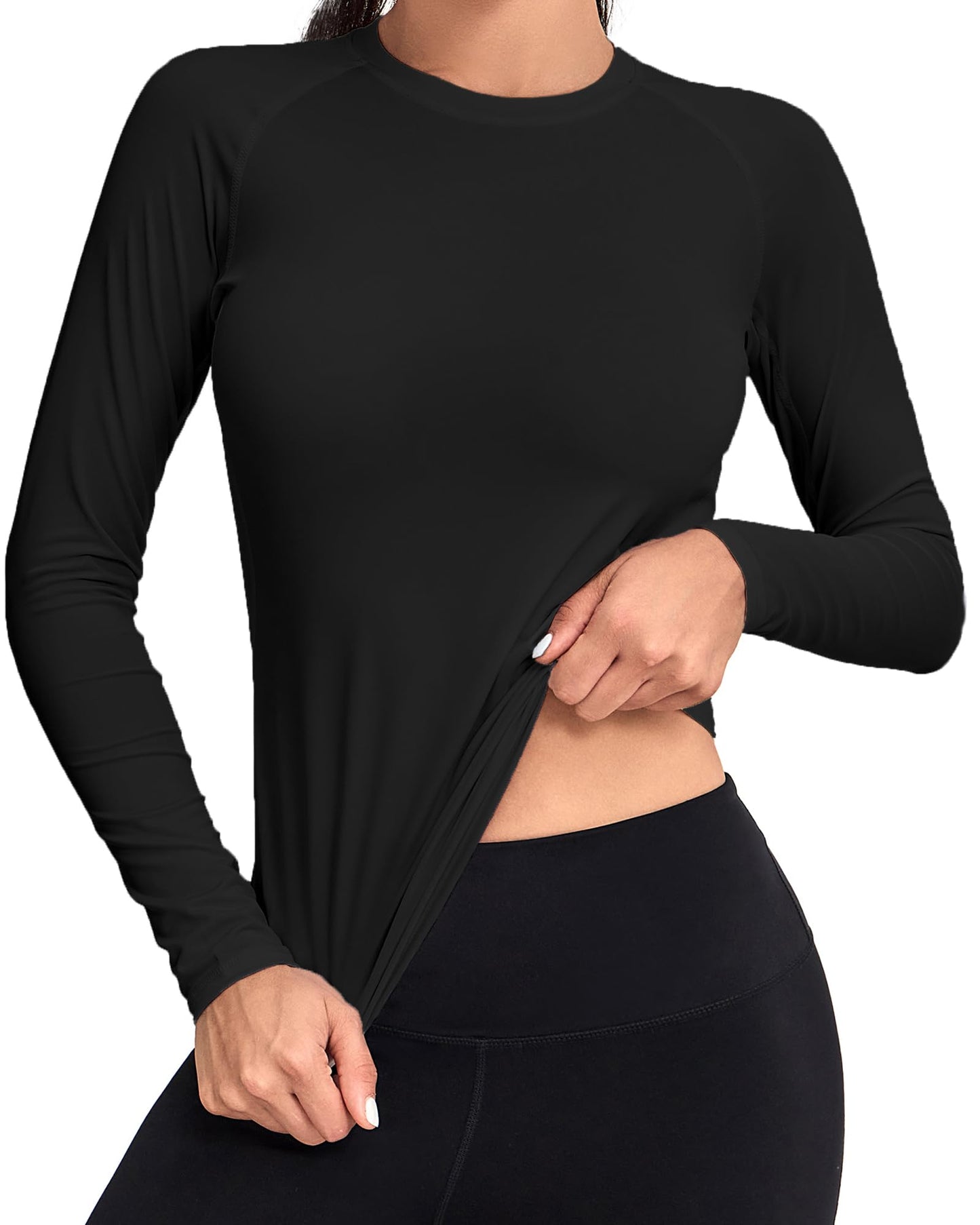 TELALEO 4 Pack Women's Compression Shirt Long Sleeve Performance Workout Baselayer Athletic Top Sports Gear-Black/Black/White/White Large