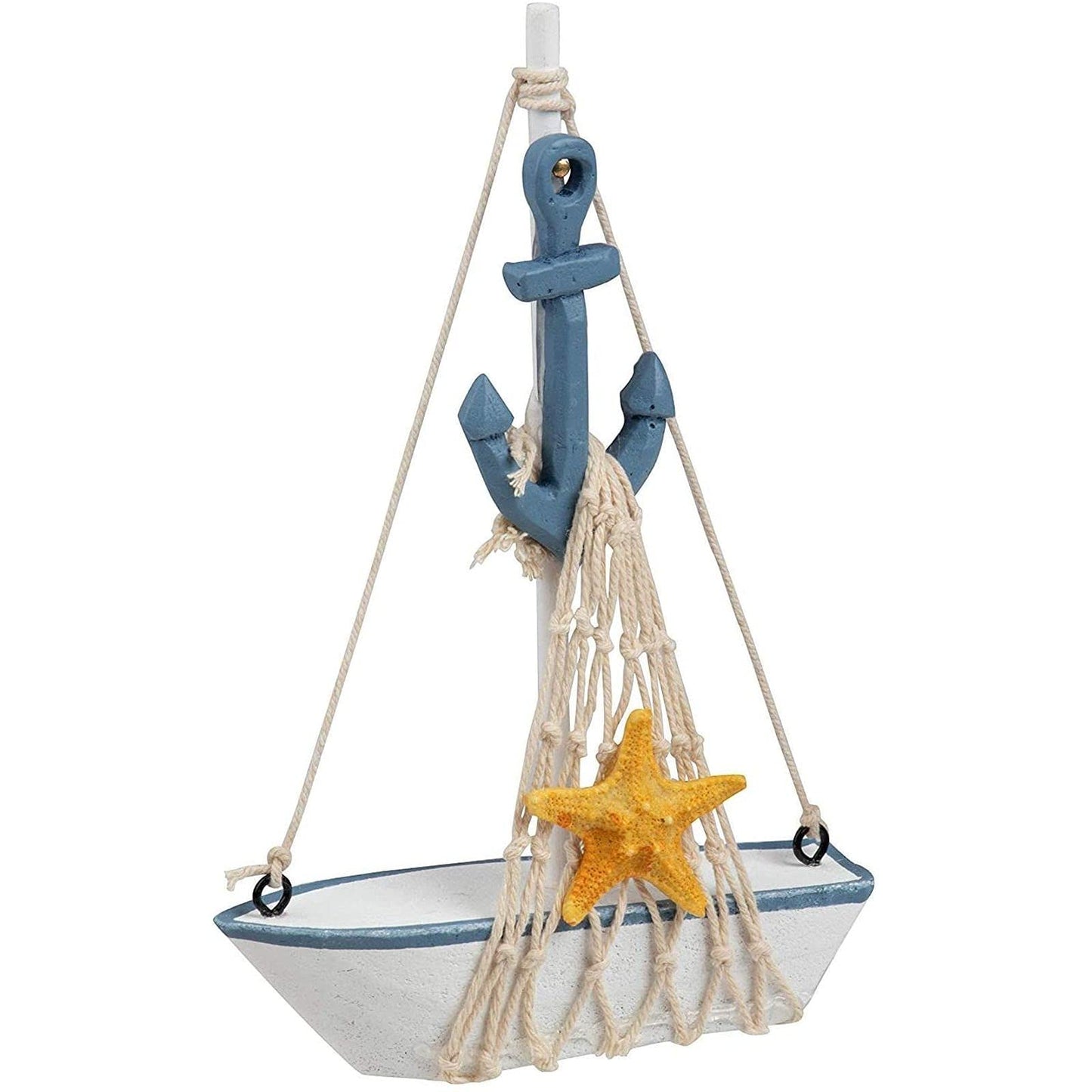 Juvale Set of 4 Mini Wooden Sailboat Models for Beach Nautical Home Decor, Miniature Boat Decorations