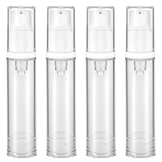 4 Pcs Empty Airless Pump Bottles, Refillable Clear Travel Pump Bottle Lotion Container Vacuum Cosmetic Container Press Pump Bottle for DIY Foundation Gel Lotion Moisturiser Shampoo Toiletry(10ml)