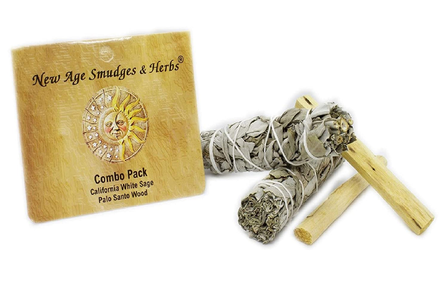 New Age Smudges and Herbs Smudge Kit - 2 California White Sage Smudge Stick for Cleansing (Salvia Apiana) with 2 Palo Santo Incense Sticks (Holy Wood) - Sage Bundles …