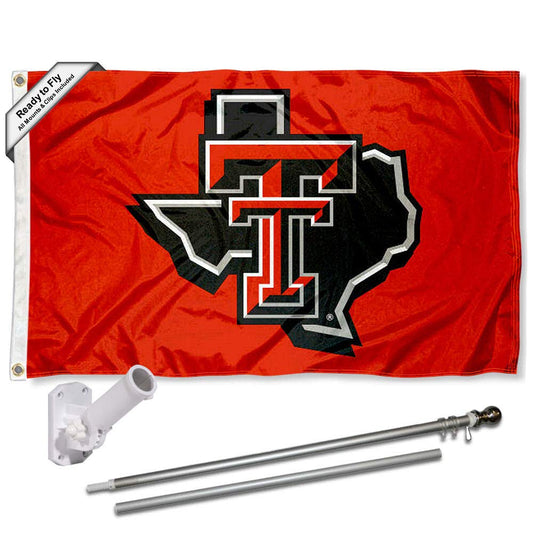 College Flags & Banners Co. Texas Tech Red Raiders State of TX Flag with Pole and Bracket Complete Set