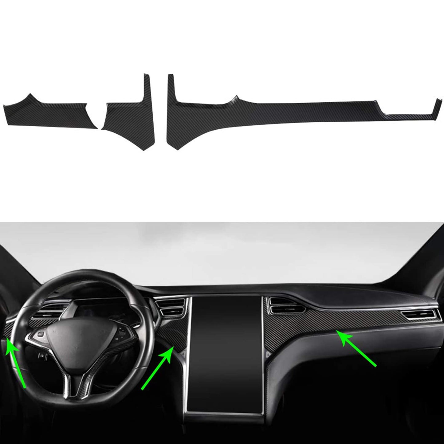 OBL Center Console Dashboard Cover for Tesla Model X Model S 2014-2020 Car Interior Accessories ABS Imitation Carbon Fiber Inner Decoration - Middle Control Trim (Pack of 3)