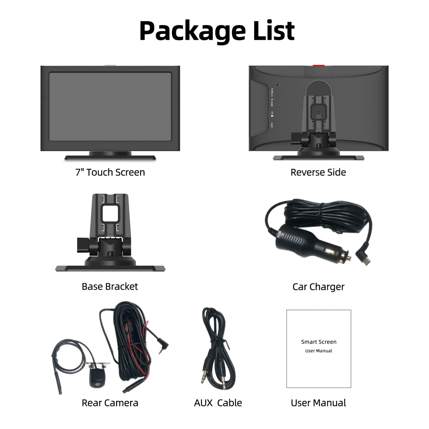 Portable Apple Carplay Screen for Car, 7" HD Car Stereo Touch Screen with Android Auto& Carplay, Rear Camera, Voice Control, Mirror Link, Bluetooth, Navigation, AUX - Fits All Vehicles