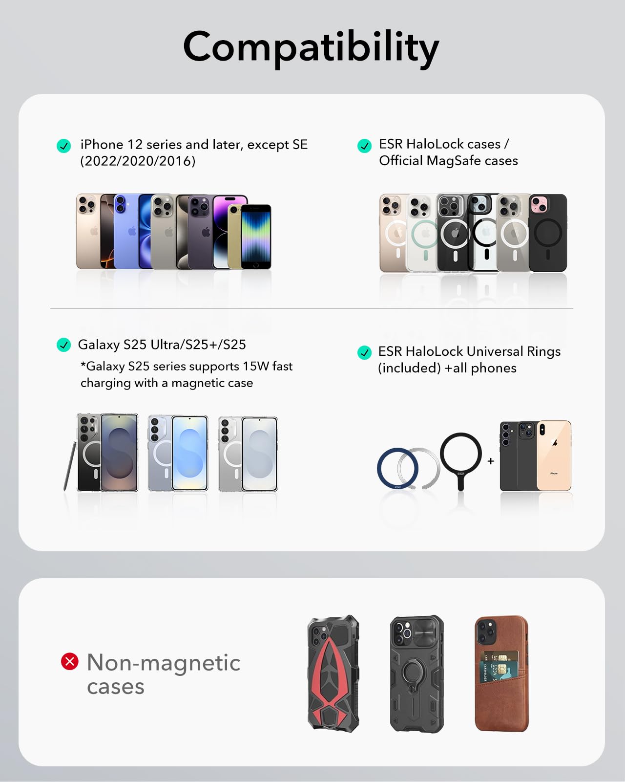 ESR for MagSafe Car Mount, Foldable Dashboard/Tesla Magnetic Car Mount,Tesla Touchscreen Car Phone Holder Mount, Magnetic Phone Holder for Car, for iPhone 16/15/14/13/12, S25, Charging Not Supported