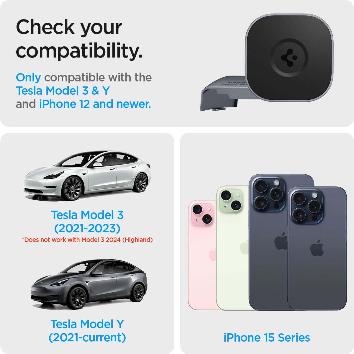 Spigen OneTap [2023 Upgraded] (MagFit) Designed for Tesla Model 3 / Y Designed for Magsafe Car Mount Compatible with iPhone 16 Pro Max, 16 Pro, 16 Plus, 15, 14, 13, 12 Series & MagSafe Compatible Case