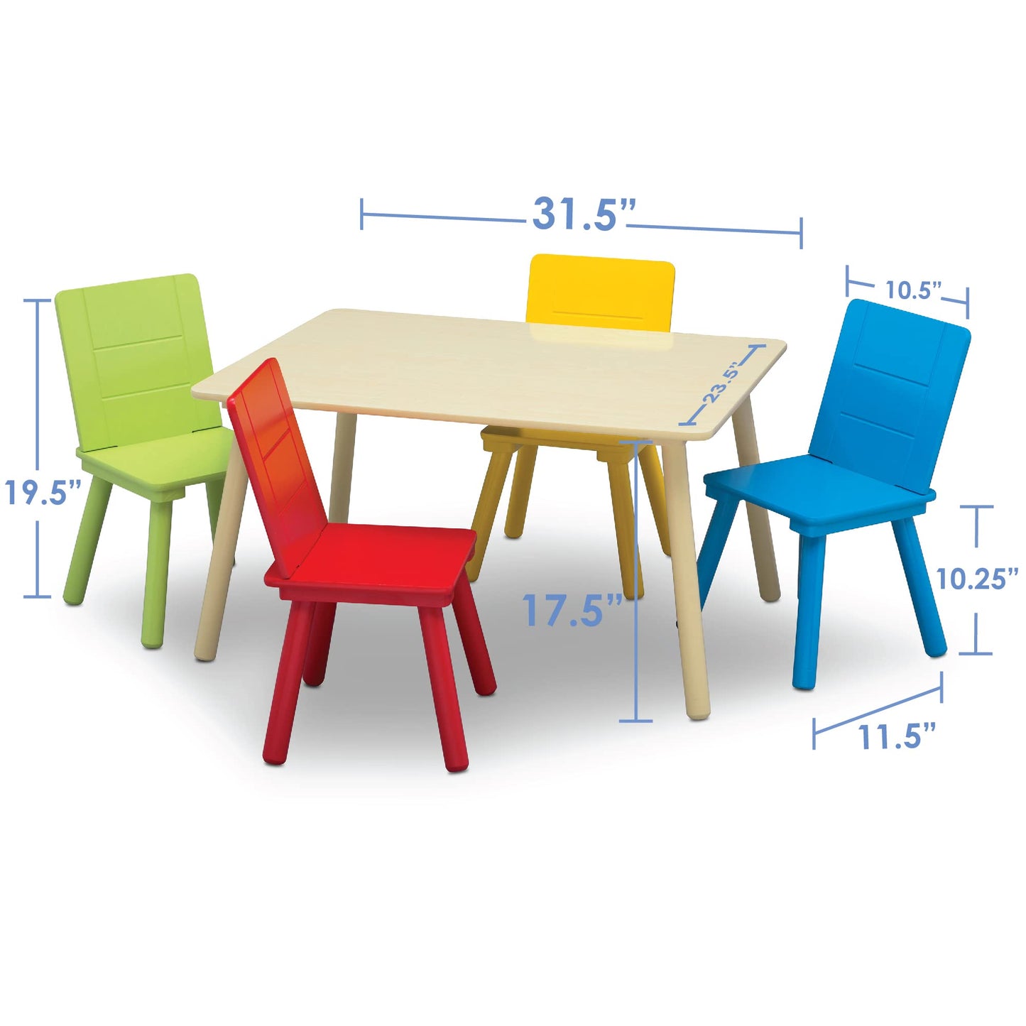 Delta Children Kids Table and Chair Set (4 Chairs Included), Natural/Primary