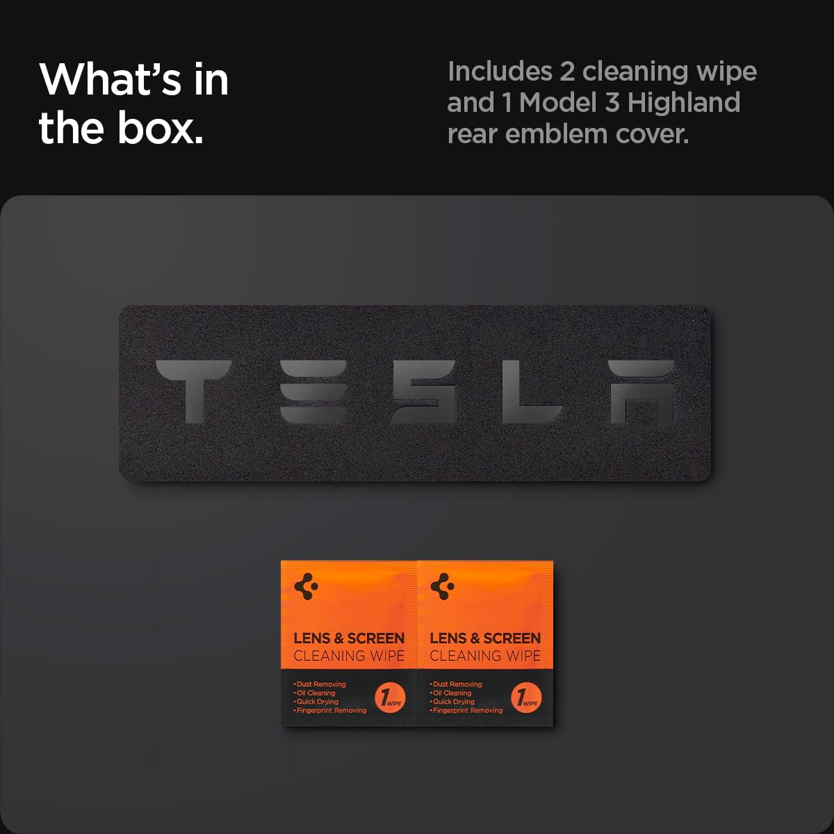 Spigen Rear Emblem Logo Full Cover Sticker Designed for Tesla Model 3 2025/2024 Refresh (Highland) - Black