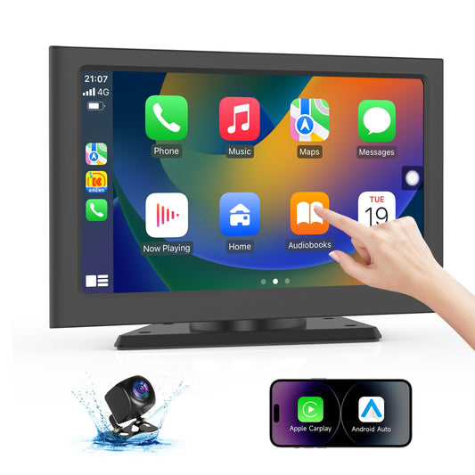 Portable Apple Carplay Screen for Car, 7" HD Car Stereo Touch Screen with Android Auto& Carplay, Rear Camera, Voice Control, Mirror Link, Bluetooth, Navigation, AUX - Fits All Vehicles