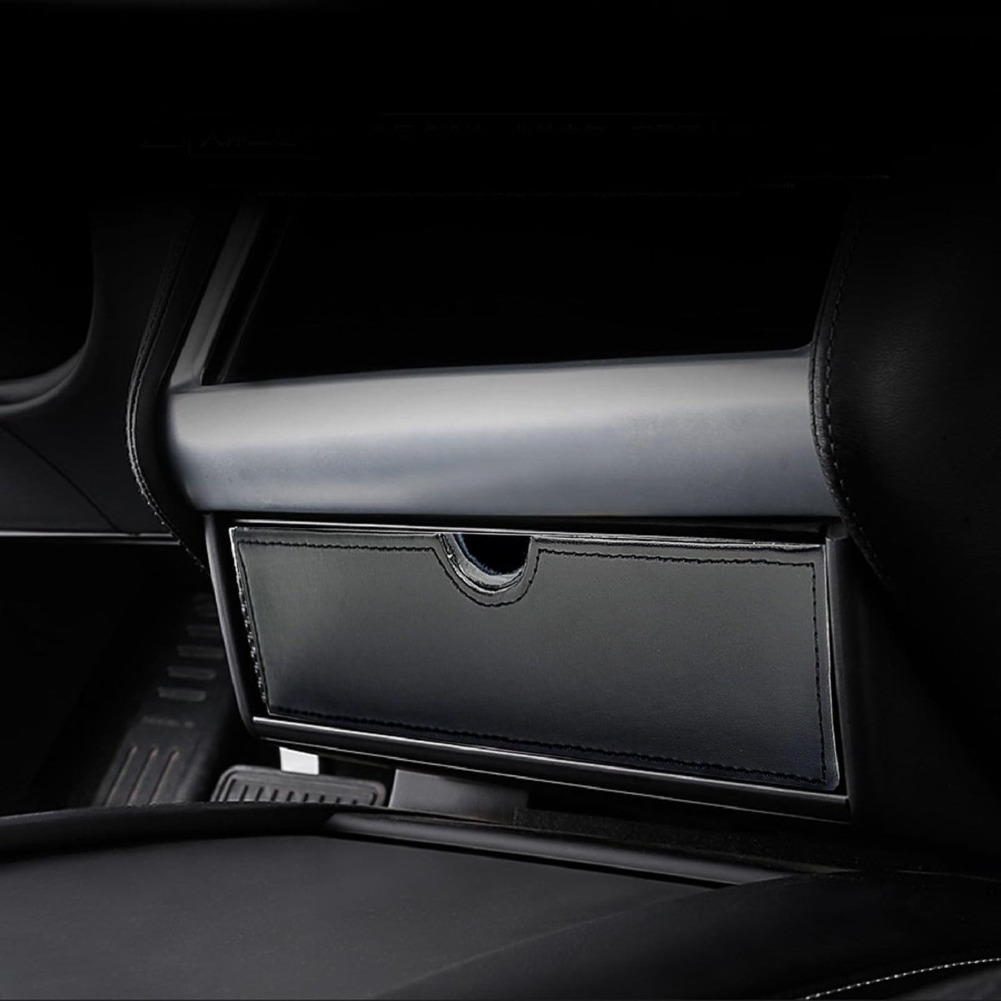 Car Center Console Fit Tesla Cubby Drawer Storage Box Glasses Box Customized Compatible with Tesla Model X Model S, with Removable Layer, Black, Wooden & Leather, Upgraded Layer Design