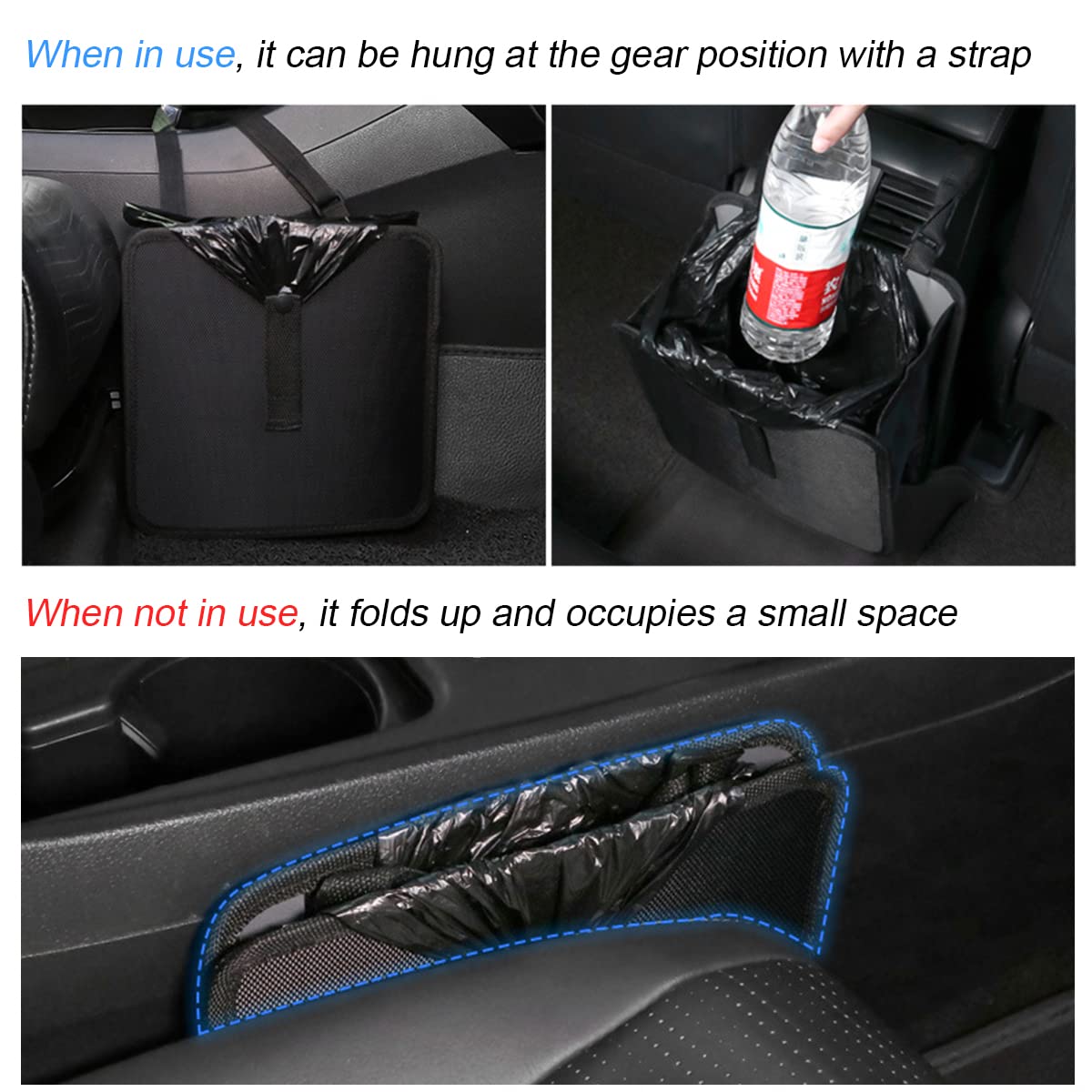 Foldable Trash Can, Hanging Waterproof Leakproof Storage Bag with Large Capacity, Car Interior Accessories (Large)
