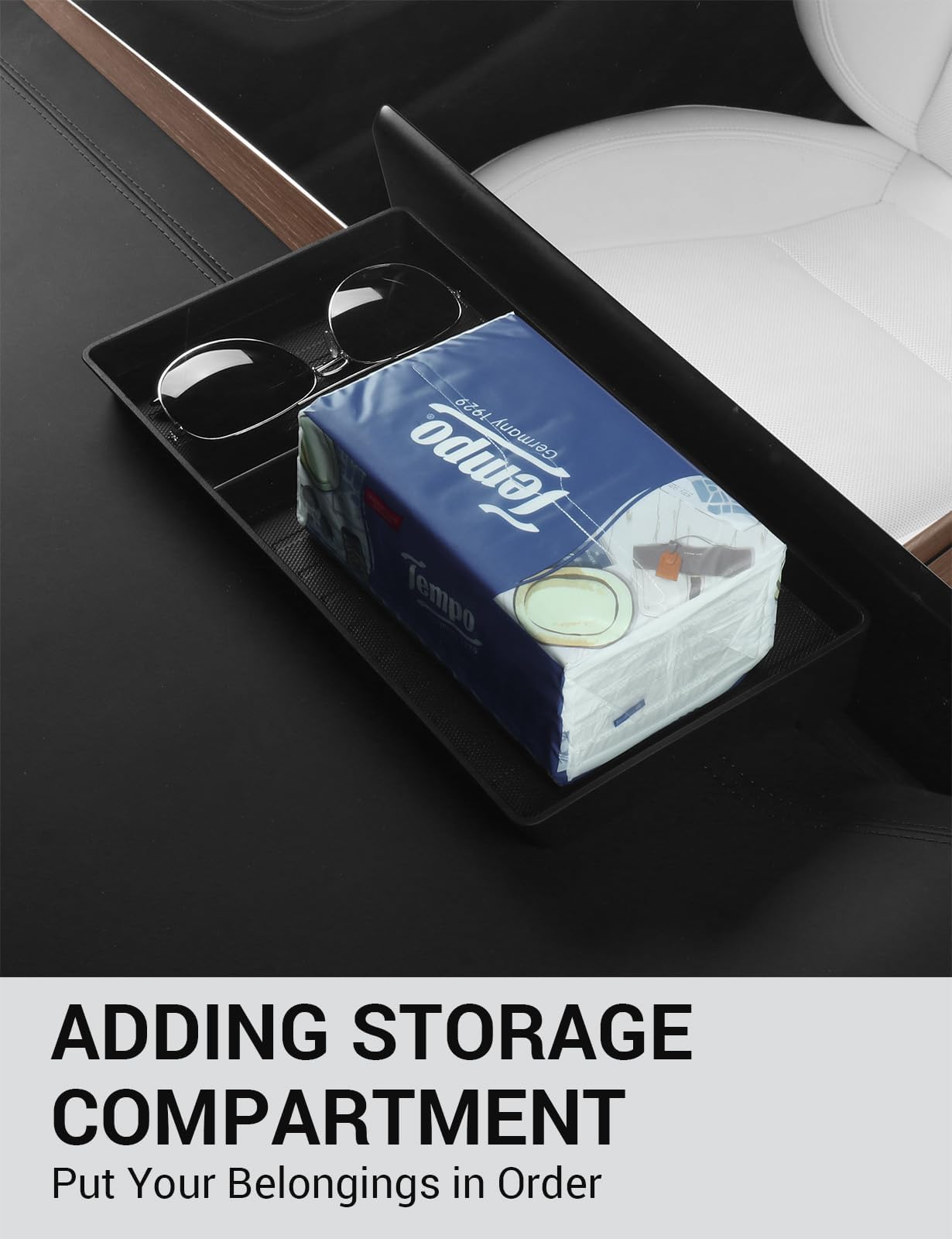 BASENOR 2022-2025 Tesla Model X Model S Center Console Organizer Behind Screen Storage Box, Dashboard Hidden Tray, Non-Slip Sunglasses Card Tissue Holder, Accessories for Refresh Plaid Long Range