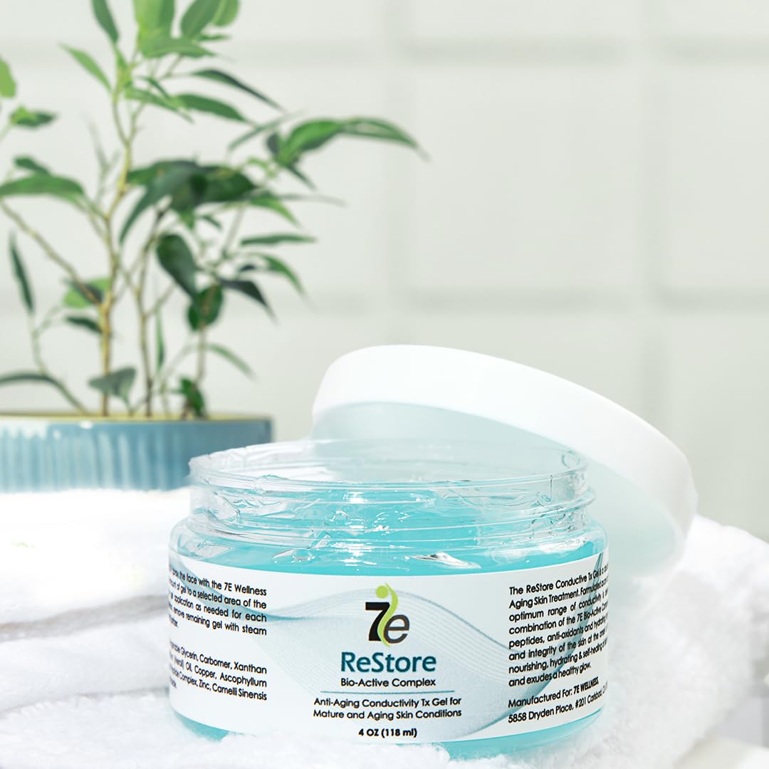myolift 7E Wellness ReStore Conductive Microcurrent Gel with Bio-Active Complex - 4oz - Facial Skin Care with Green Tea Extract, Hyaluronic Acid & Collagen Peptides - Anti-Aging & Skin Tightening