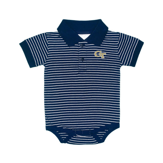 Two Feet Ahead Georgia Tech Striped Short Sleeve Golf Polo Baby Bodysuit Creeper Infants University College Officially Licensed (Georgia Tech, 12 Monhs)