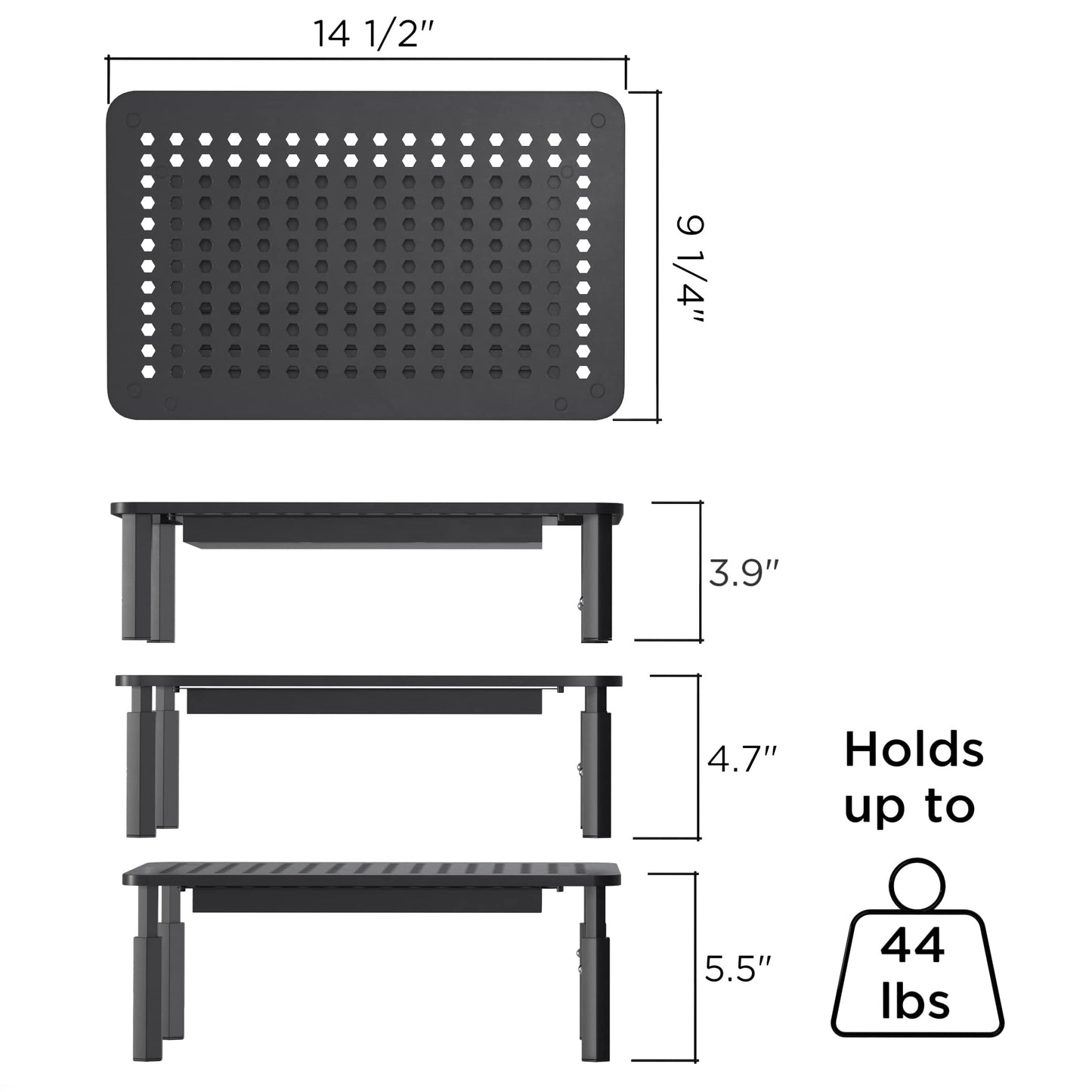 EVOOMI Back Saver Monitor Stand for Desk - 2 Pack Monitor Riser with Drawer - Gain 5 Weeks a Year, Less Pain & Peak Productivity with Anti Skid Mesh Metal Computer Stand for Laptop, Printer & iMac