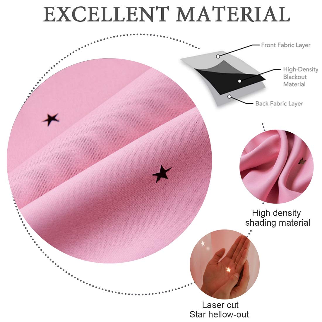 UNISTAR 2 Panels Stars Blackout Curtains for Bedroom Girls Kids Baby Window Decoration Double Layer Star Cut Out Aesthetic Living Room Decor Wall Home Curtain,W52 x L95 Inches,Pink