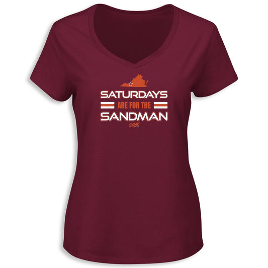 Saturdays Ladies T-Shirt for Va Tech College Fans (SM-5XL) (Maroon Ladies V-Neck, XX-Large)