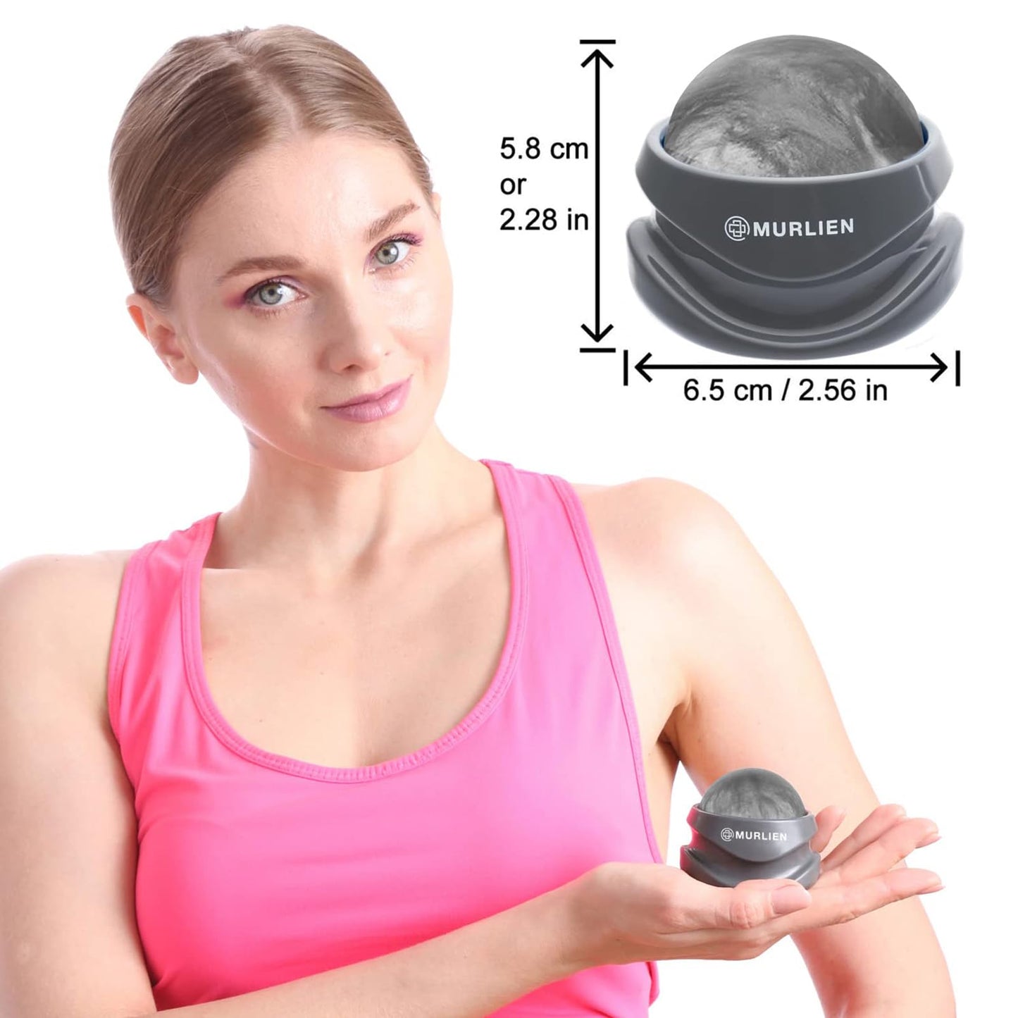 MURLIEN Massage Roller Ball, Tight and Sore Muscles Relief, Manual Massager, Alleviating Shoulder, Arms, Back, Legs, Calves or Muscle Tension - Gray