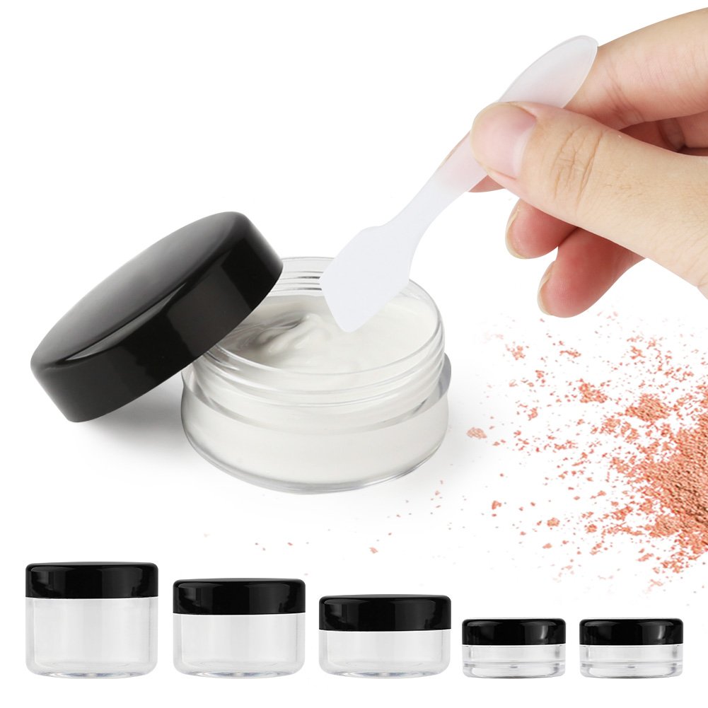 Accmor 10 Pieces Makeup Travel Containers with Lids 3/5/ 10/15/ 20 Gram Size Cosmetic Jars with 5 Pieces Mini Spatulas for Gift(random color)