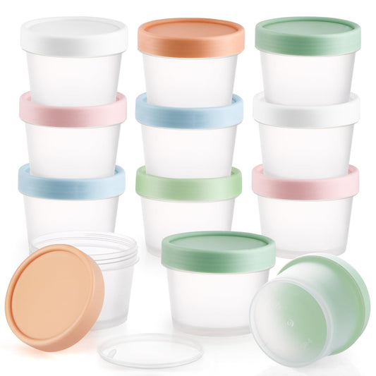 12 Pieces 3.4oz/100ml Cosmetic Container Refillable Plastic Makeup Pot Translucent Wide Mouth Storage Jars with Lids for DIY Beauty Products Lotion Cream Body Butter Powder - Multicolor