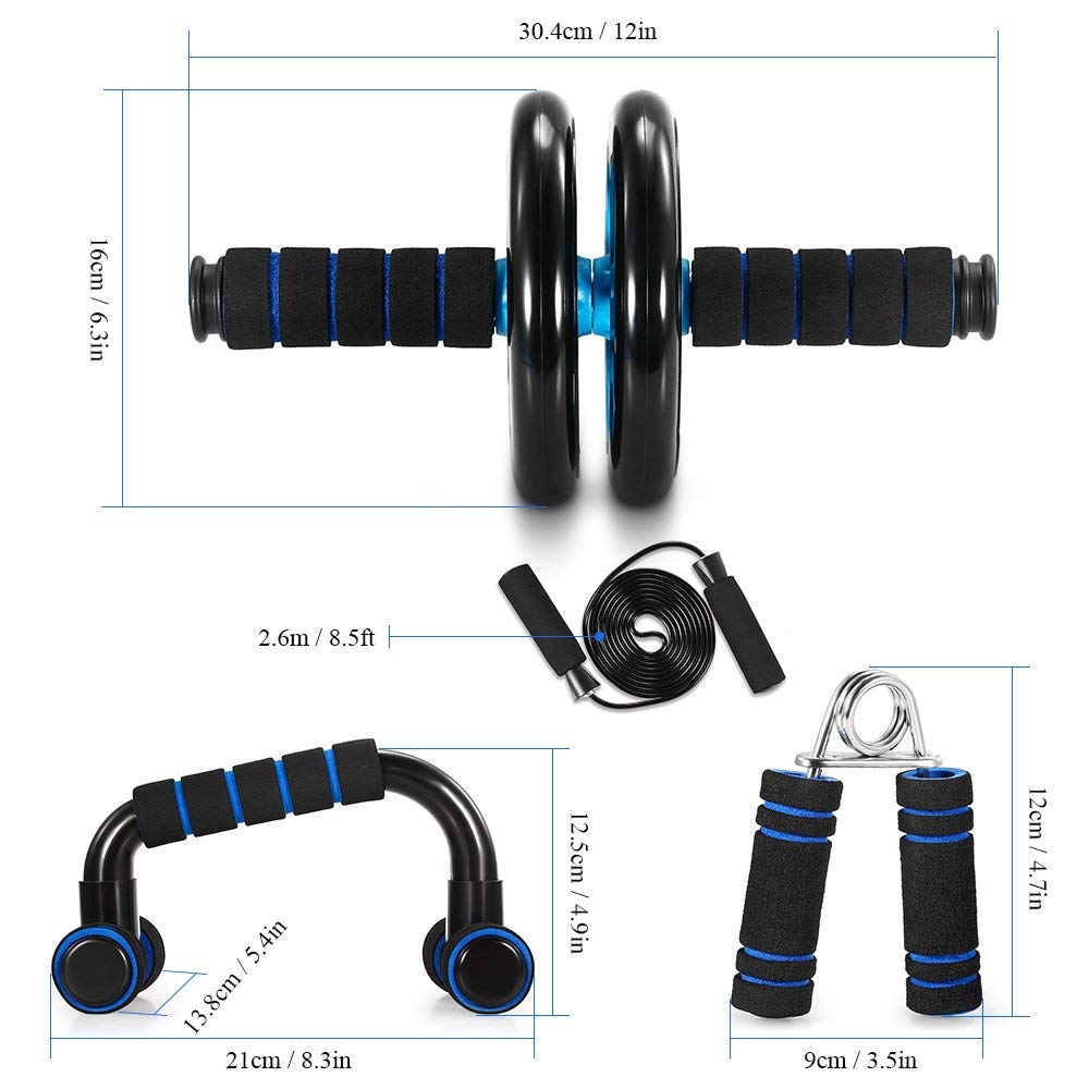 TOMSHOO AB Wheel Roller Kit with Push-Up Bar, Knee Mat, Jump Rope and Hand Gripper - Home Gym Workout for Men Women Core Strength & Abdominal Exercis