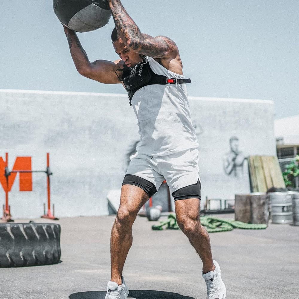 JWJ 3 Pack Mens 2 in 1 Running Shorts Quick Dry Gym Athletic Workout Shorts with Compression Liner,Black Dark Grey Red XL