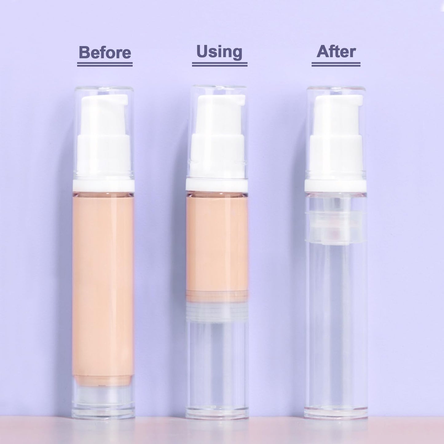 Juxiamal 3pcs Empty Airless Pump Bottles Refillable Clear Travel Lotion Compact Vacuum Press Pump Bottle Cream Cosmetic Container for DIY Foundation, Gel, Lotion, Moisturiser - 10ml