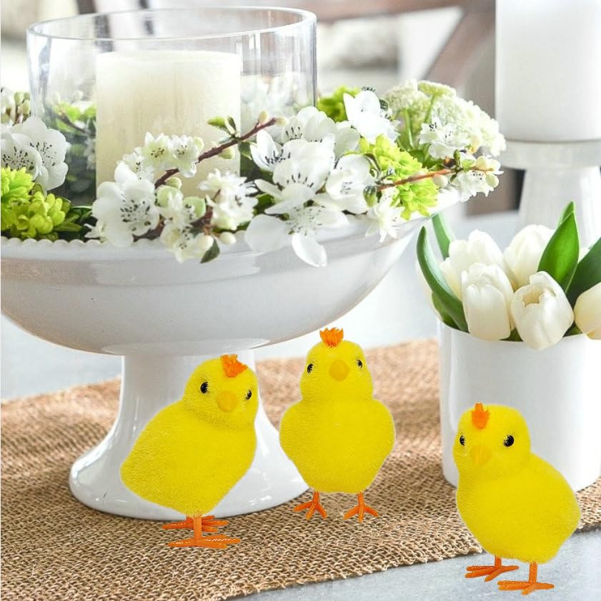 Nature Vibe Flocked Baby Chicks Easter Decorations,Set of 3 Realistic Easter Figurines as Spring Decorations for Home or Parties,Decorative Farm Animals for Farmhouse Home Decor