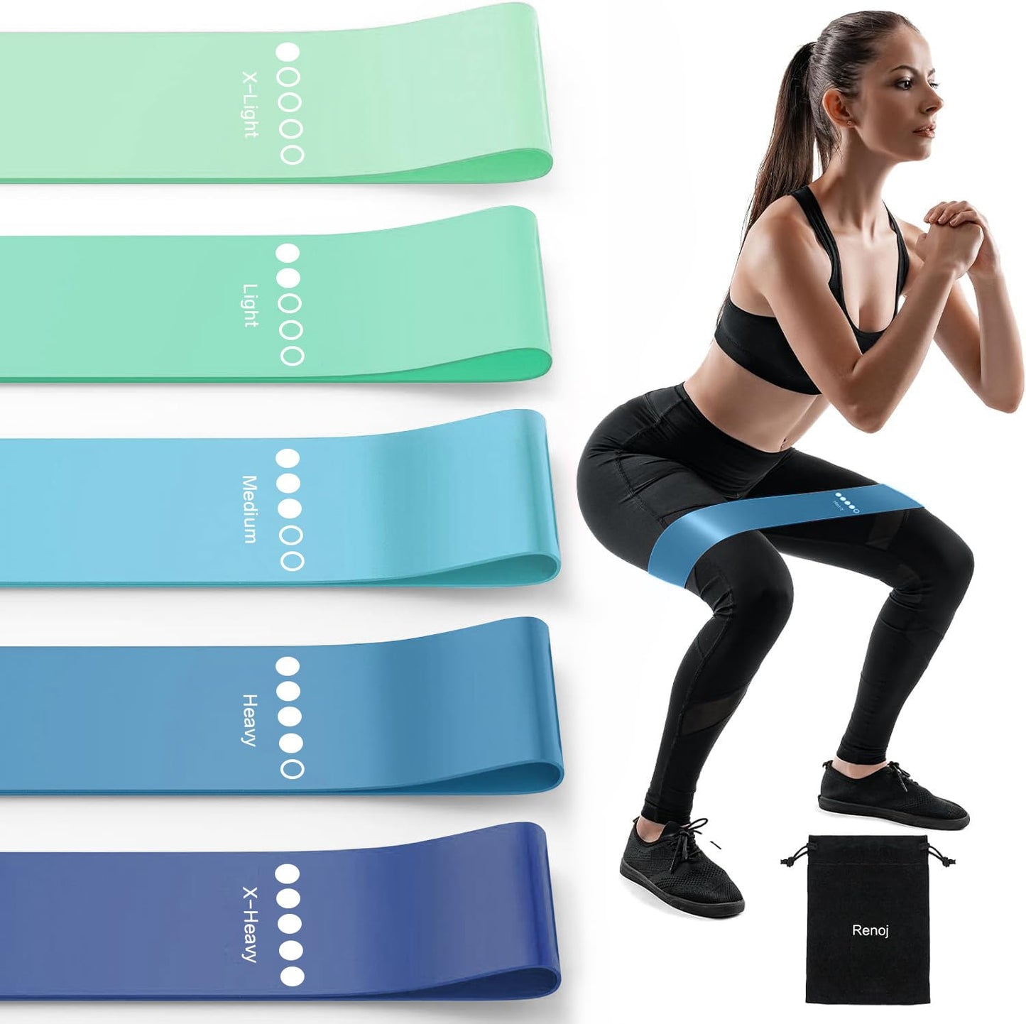 Resistance Bands for Working Out, Home Gym Exercise Workout Bands for Women and Men, 5 Set of Stretch Bands for Booty Legs